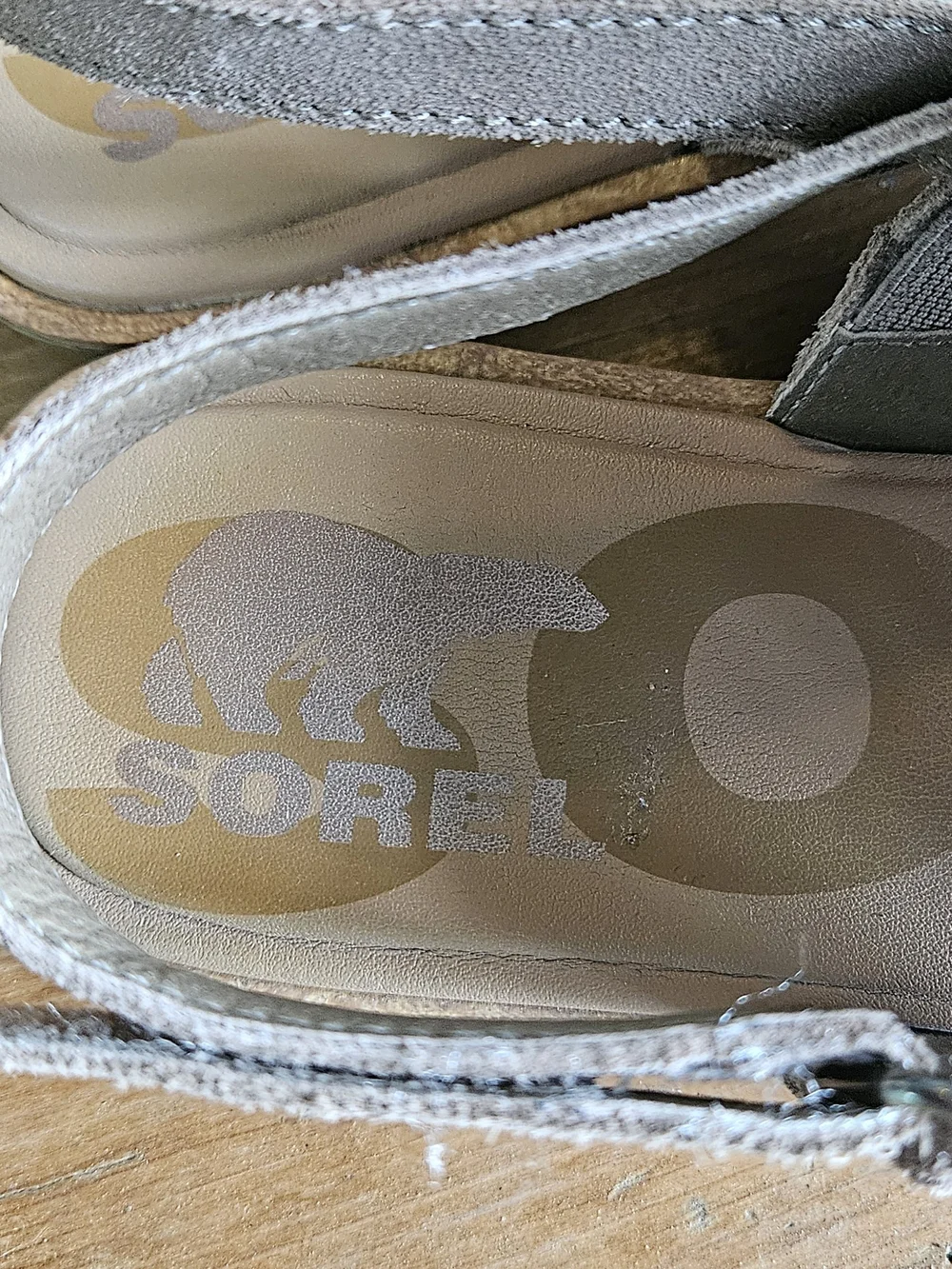 Sorel Women's Two-Tone Metallic Gold and Suede Taupe Slingback Sandals